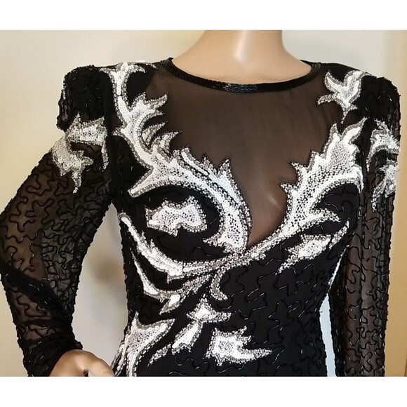 Vintage 80s A.J. Bari Beaded Sequins Silk Dress Size 8 Almost Perfect Stunning - Picture 7 of 14